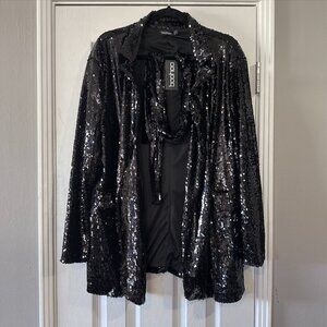 NWT Boohoo sequin drapey belted blazer